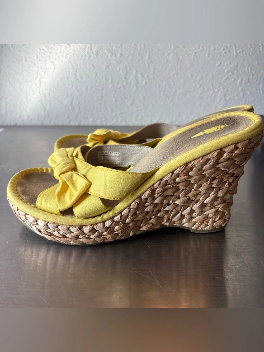 Y2K Coquette Yellow Bow Woven Wedged Heels 💕